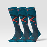 Merino Skiing Socks Men 3-Pack | Teal / Red Fluo