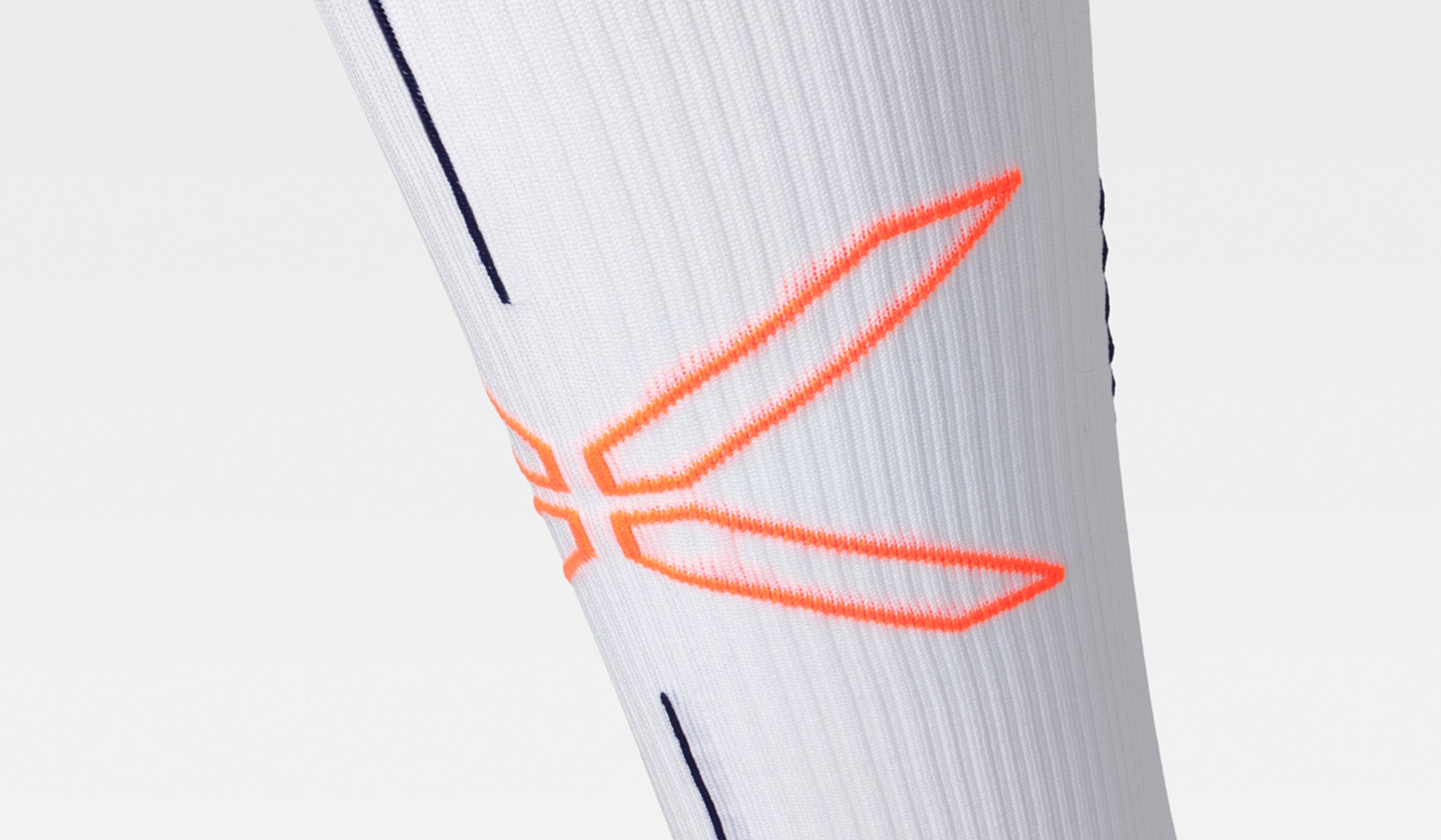 White sock with orange STOX logo on a white background