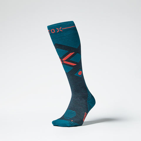 Merino Skiing Socks Men | Teal / Red Fluo