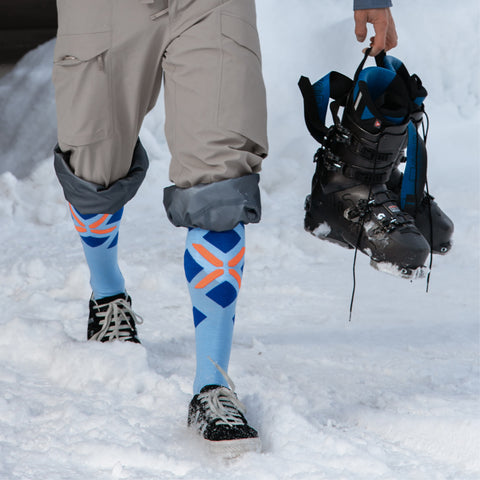 Merino Skiing Socks Men | SkyBlue / OrangeFluo