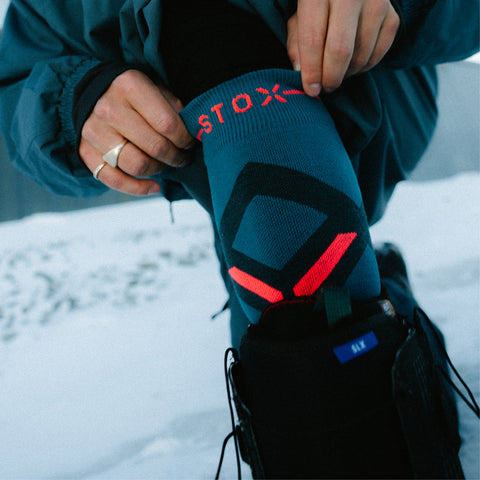 Merino Skiing Socks Men | Teal / Red Fluo