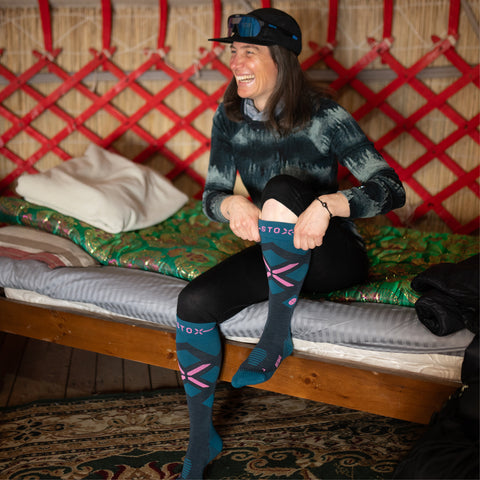 Merino Skiing Socks Women | Teal / Pink