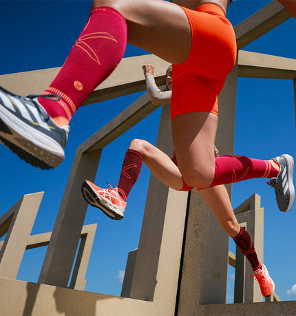 Jumping girls with architectural background