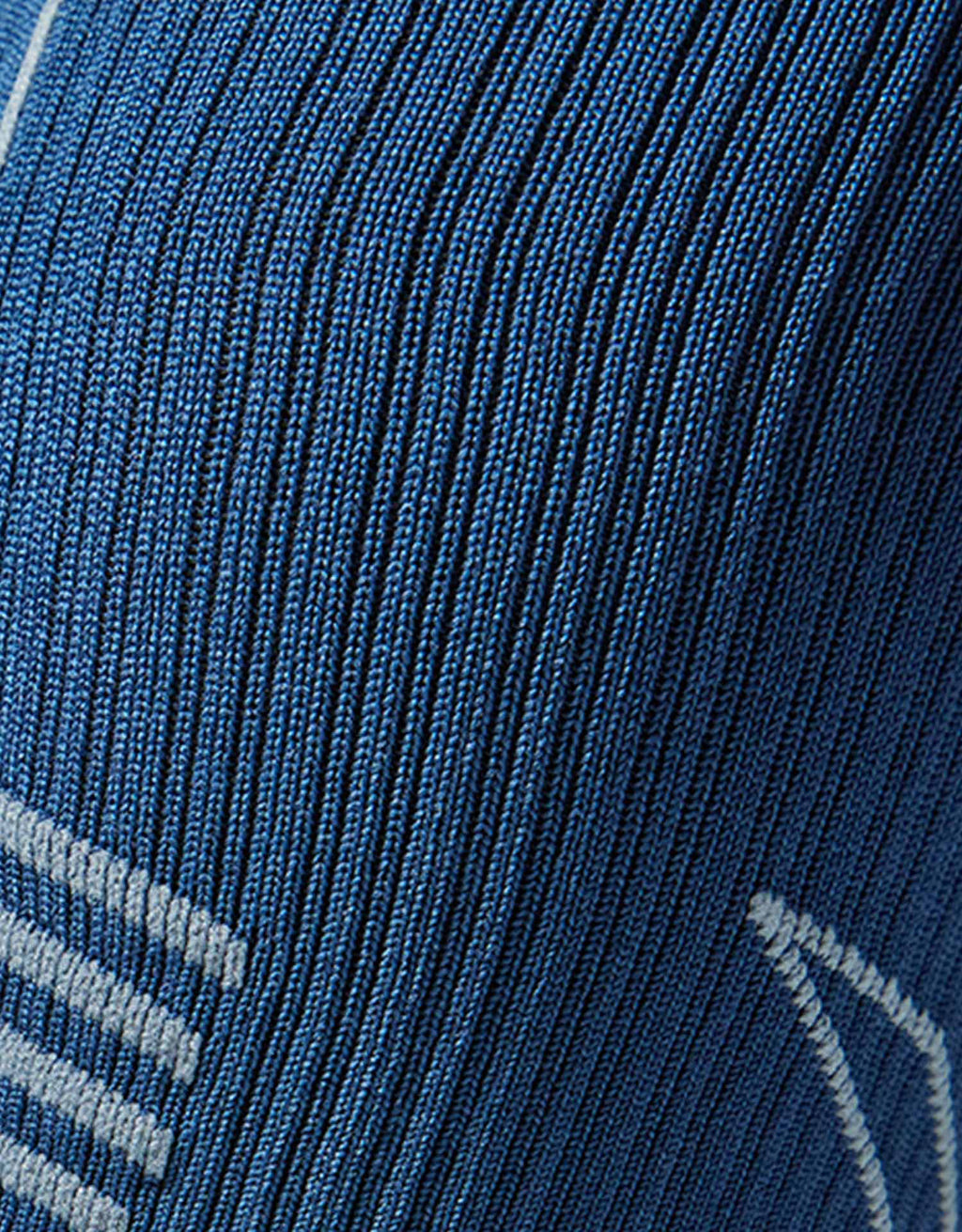 Blue yarn with gray details.