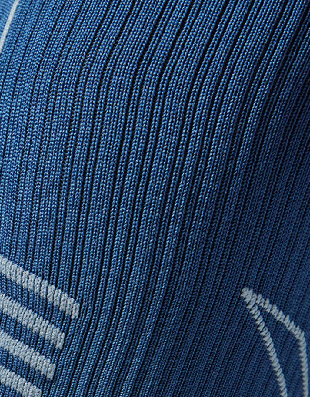 Blue yarn with gray details.