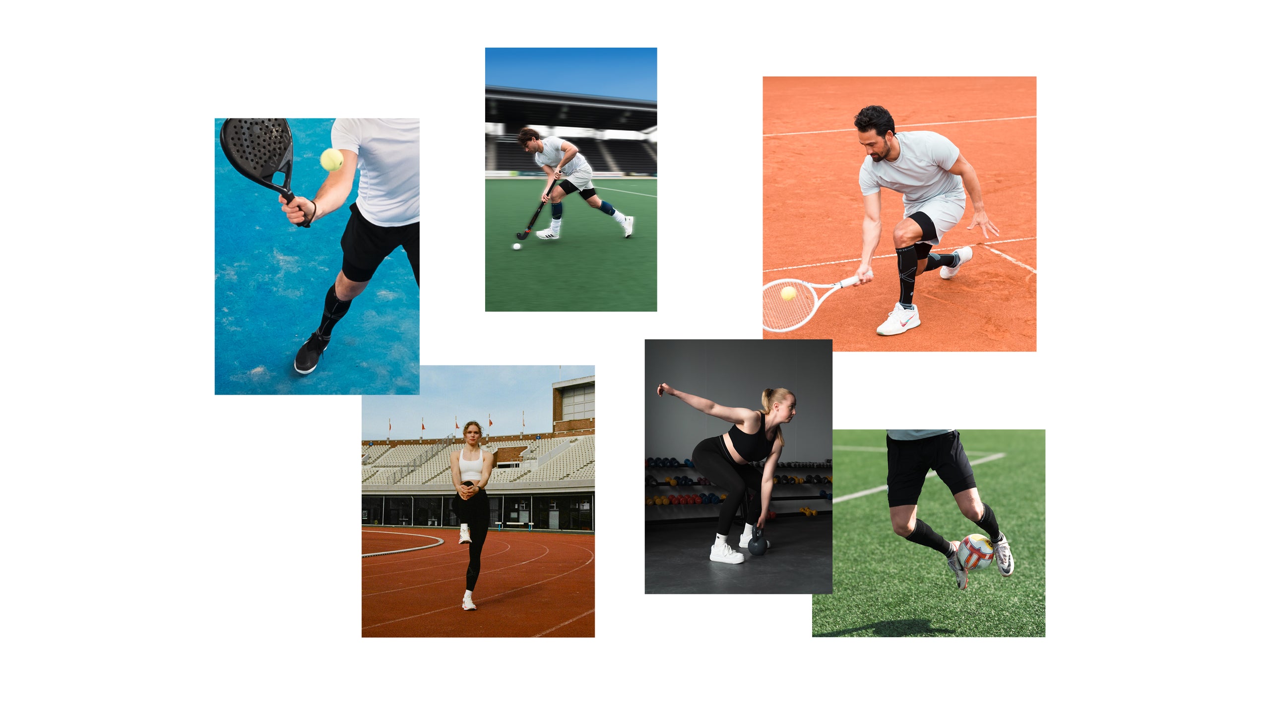A grid with images of athletes while they do their sport.