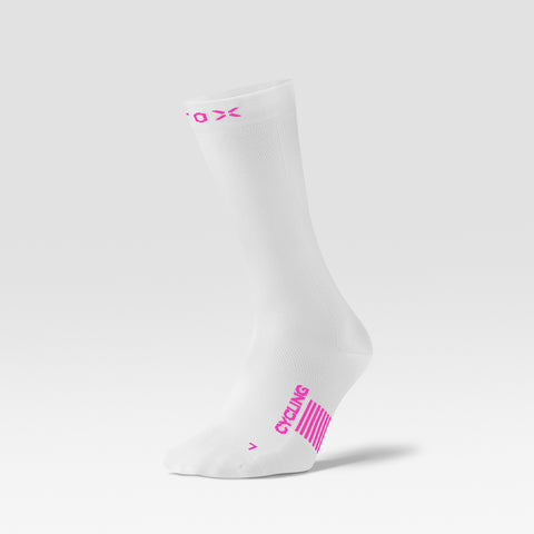 Cycling Mid-Calf Socks Men | White / Pink Fluo