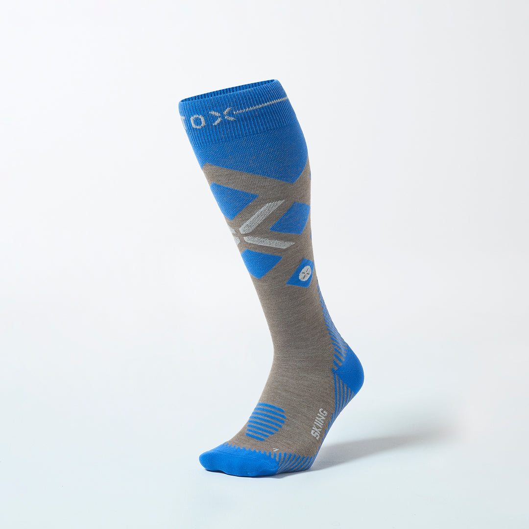 Merino Skiing Socks Men | Taupe / Cobalt