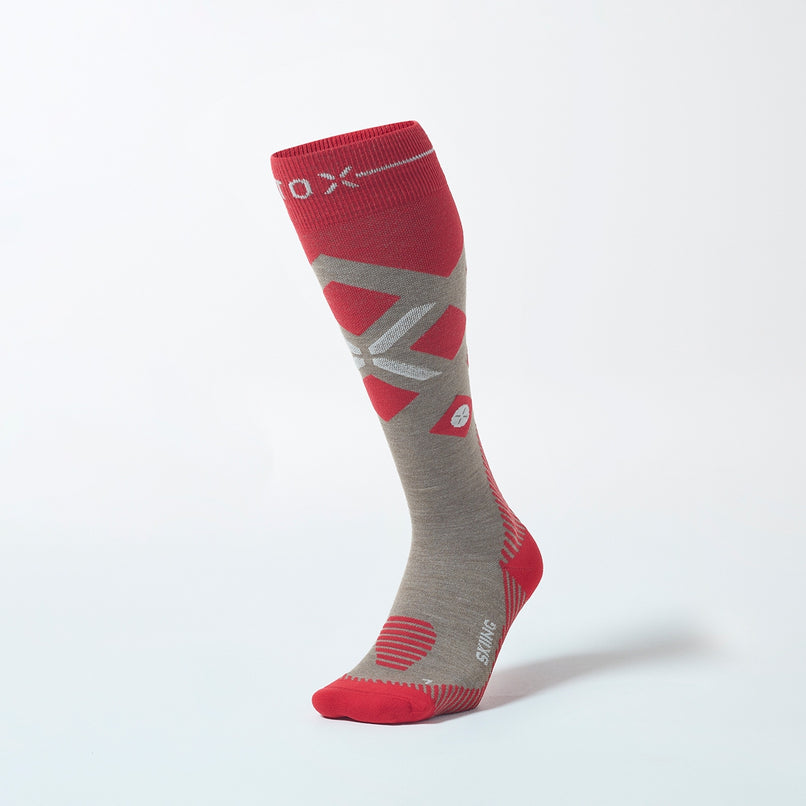 Merino Skiing Socks Men | Taupe / Red