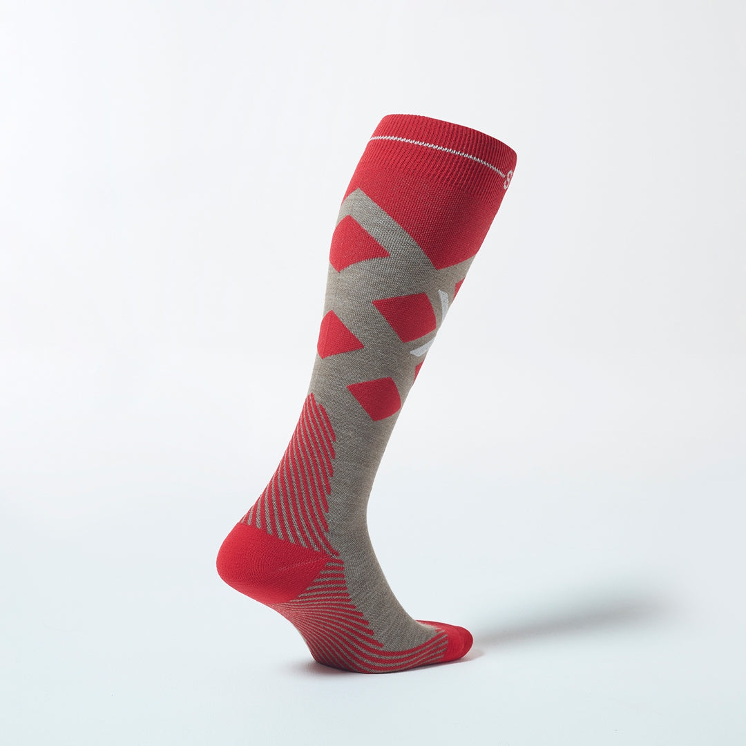 Merino Skiing Socks Men | Taupe / Red