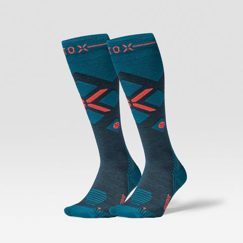 Merino Skiing Socks Men 2-Pack | Teal / Red Fluo