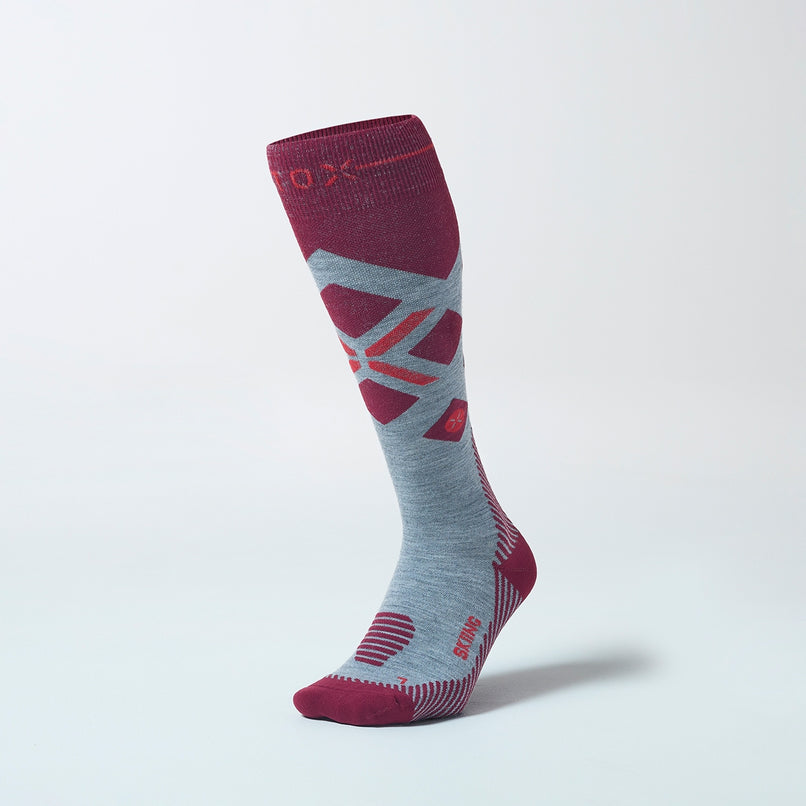 Merino Skiing Socks Women | Silver Grey / Barolo