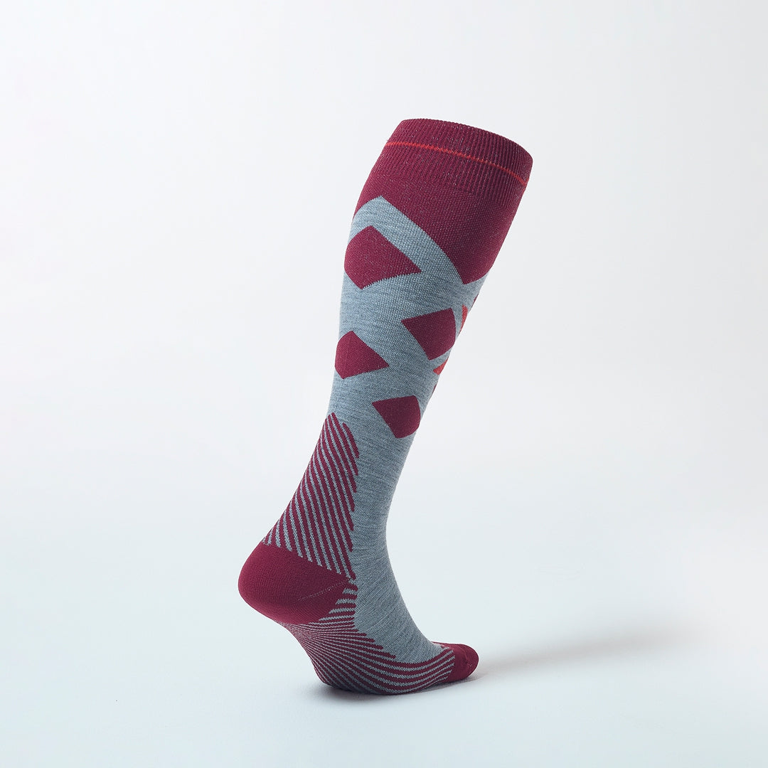 Merino Skiing Socks Women | Silver Grey / Barolo