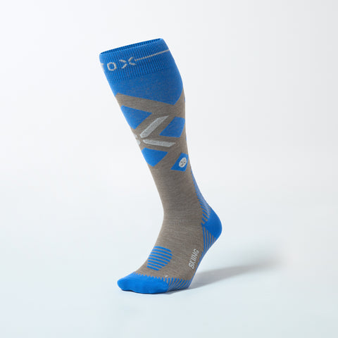 Merino Skiing Socks Women | Taupe / Cobalt