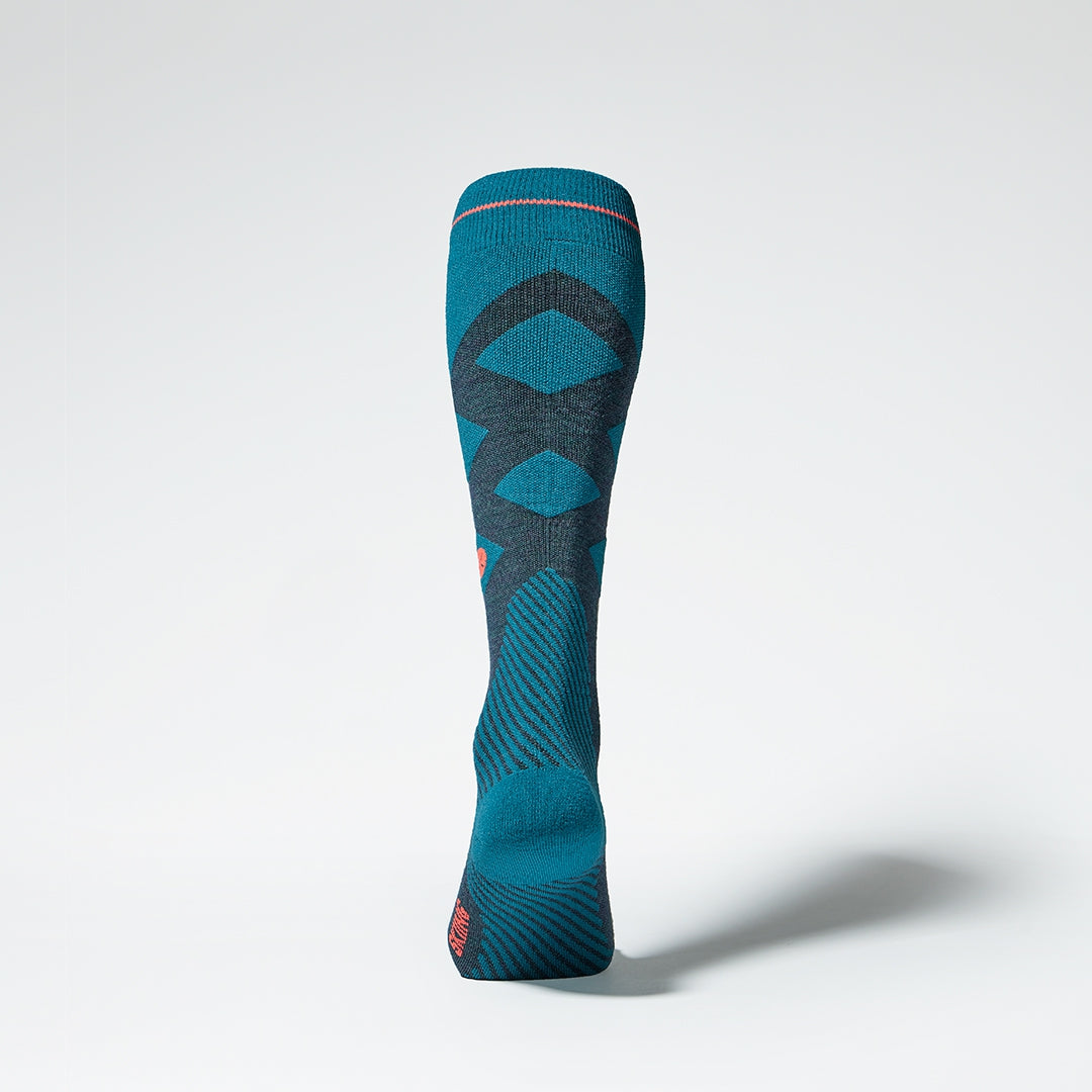 Merino Skiing Socks Men | Teal / Red Fluor