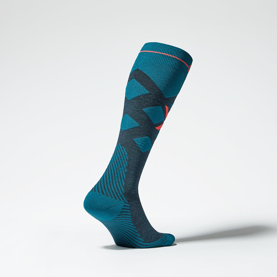 Merino Skiing Socks Men | Teal / Red Fluor