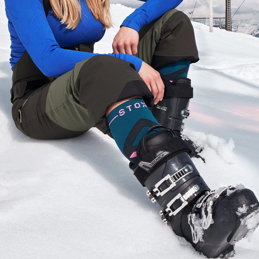 Merino Skiing Socks Women | Teal / Pink