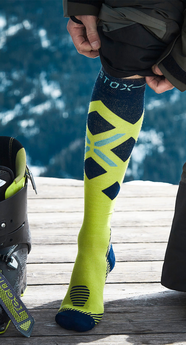 Stox, Merino Skiing chaussettes de ski hommes Navy / White blanc, bleu